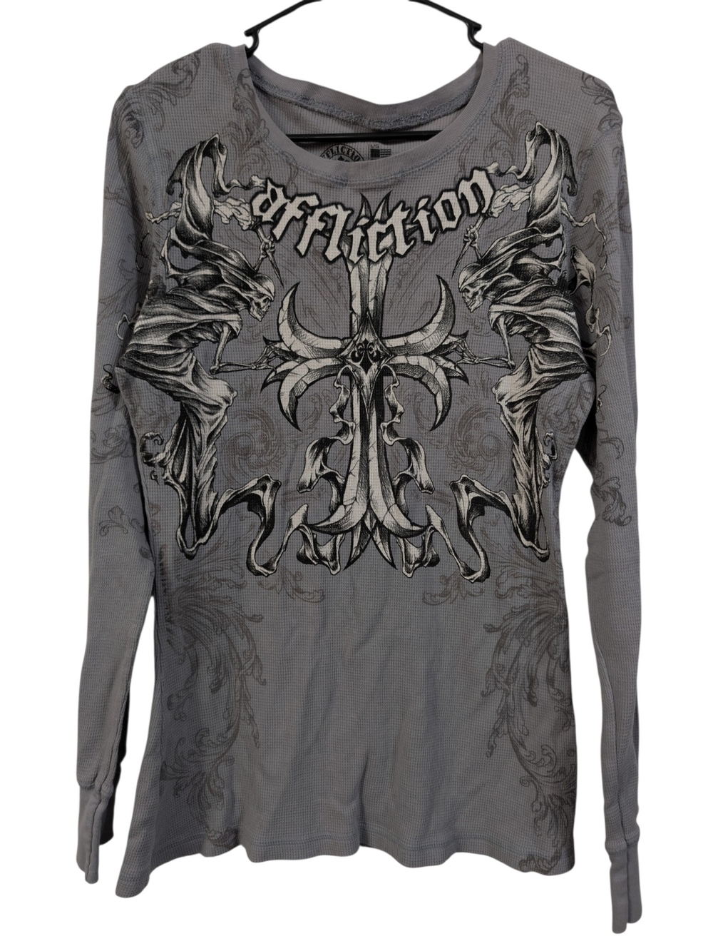 Affliction Men’s Size Large Long Sleeve Graphic Thermal Shirt - Gray